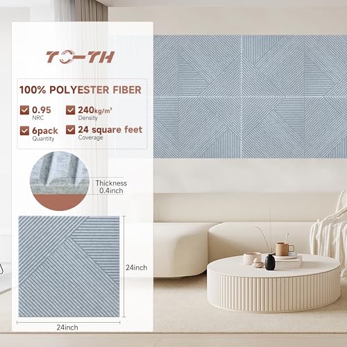 TO-TH Sound Proofing Panels Self-Adhesive Acoustic Panel 6Pack, Silver Grey - color: Silver Grey
