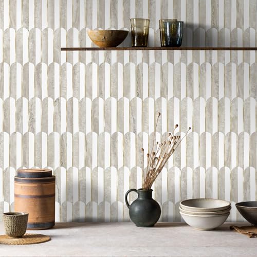 Vamos Peel and Stick Backsplash Seamless Tile for Kitchen and Bathroom,White and Beige Slate PVC Mixed Light Gold Self Adhesive Fish Scale Metal Mosaic Tiles (10 Sheets) - color: Pure White+Beige Slate+Light Gold