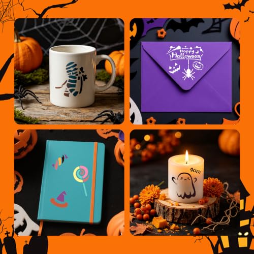 72 Pcs Halloween Stencils for Painting Set, 3*3 Inch Reusable Bat Cat Ghost Scar Painting Templates - Stencil Crafts Drawing Templates for Home Wall Murals, Canvas Wood Signs Party Supplies Decoration - style: Halloween