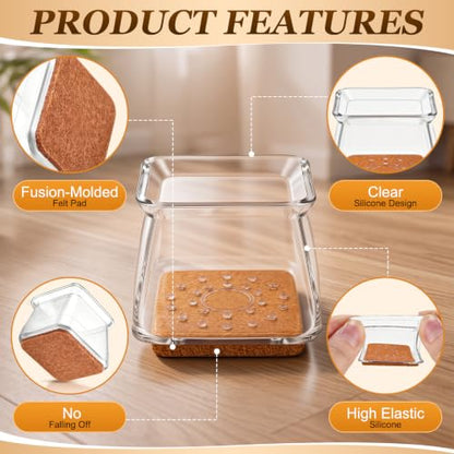 Wenqik 100 Pcs Square Chair Leg Floor Protectors Silicone Chair Leg Covers with Felt Pads Furniture Foot Cap for Hardwood Floors, Reduce Noise, Tile Wood Floor Protection Fit 1-3/16" to 1-9/16" - size: Medium