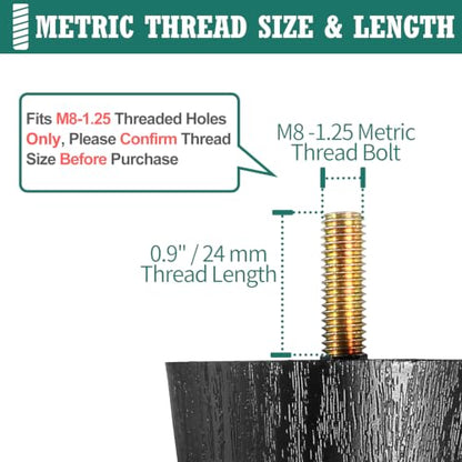 4pcs Plastic Furniture Legs 4" with T-Nuts, M8-1.25 Bolt, Widen - size: 4 Inch Widen, M8-1.25 Metric Thread Bolts