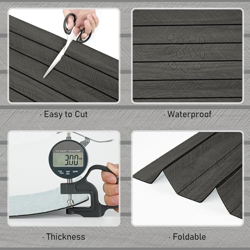 Wallercity Gray/Black 3D Wood Wall Panels Self Adhesive Soundproofing Slat Paneling Flexible Fluted Wooden Veneer Panel Peel and Stick Wood Slat Panels Wallpaper for Bedroom Bathroom Office 23.6"x118" - color: Black1/Gray, size: 23.6'' x 118''