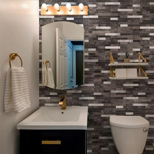 StyloVue 20 Sheets Peel and Stick Backsplash for Kitchen, Dark Grey with Metal Silver Look Stick on Tile Upgrade Your Kitchen Backsplash, RV, Fireplace - color: Dark Grey With Metal Silver