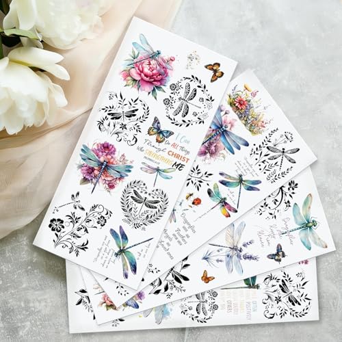4 Sheets Rub on Transfers for Crafts, Dragonflies Furniture Transfers for Wood, Glass, Plastic & Ceramics, Decorative Decals - style: Dragonflies