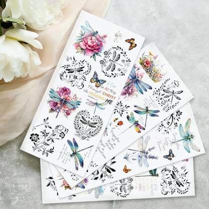 4 Sheets Rub on Transfers for Crafts, Dragonflies Furniture Transfers for Wood, Glass, Plastic & Ceramics, Decorative Decals - style: Dragonflies