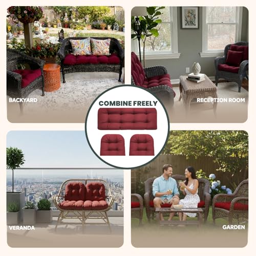 Wicker Chair Cushions 3 Piece Set, Waterproof Outdoor Cushion for Patio Furniture, Loveseat and U-Shaped Wicker Furniture Cushions, Red - color: Red
