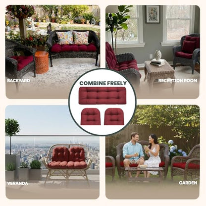 Wicker Chair Cushions 3 Piece Set, Waterproof Outdoor Cushion for Patio Furniture, Loveseat and U-Shaped Wicker Furniture Cushions, Red - color: Red