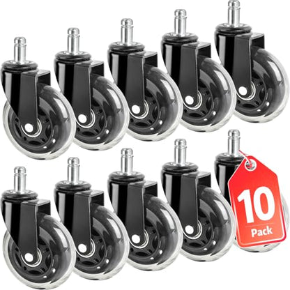 Office Chair Wheels, Set of 10 Rubber Caster Wheels, Roller Blade Wheel Heavy Duty Casters, Replacement Wheels for Most Chair Wheel, Easy to Install (Not for IKEA) - color: 10p