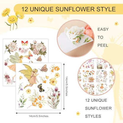 BBTO 12 Sheets Rub on Transfers for Crafts Wood Furniture DIY, 5.5" x 5.7" - style: Flower Fairy
