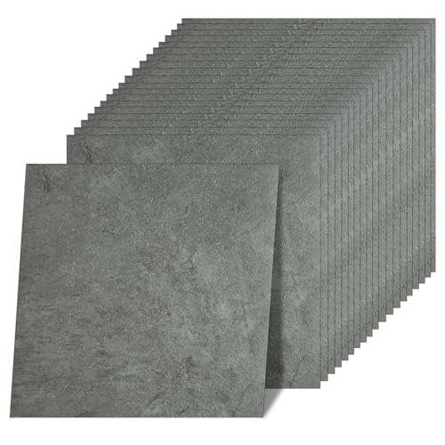 Peel and Stick Floor Tile 12 x 12 Inch Self Adhesive Marble Vinyl Flooring - color: Dark Grey Slate