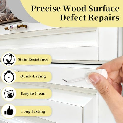 Wood Touch Up Paint - 1 Oz Touch Up Paint Pen for Wood Refinishing, Quick-Dry Paint for Scratches, Spots and Chips on Furniture, Tables,Cabinets, Doors, and Dressers (White)