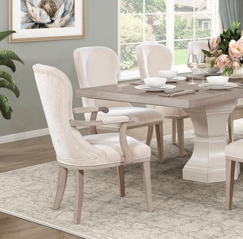 Elegance Armchairs Set of 2 Ivory Fabric Upholstery Cushion Seat Back Comfort Dining Furniture