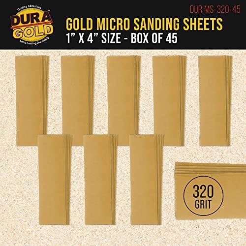 Dura-Gold Premium 1" x 4" Gold Sandpaper Micro Sheets, 320 Grit (Box of 45) - style: 320 Grit