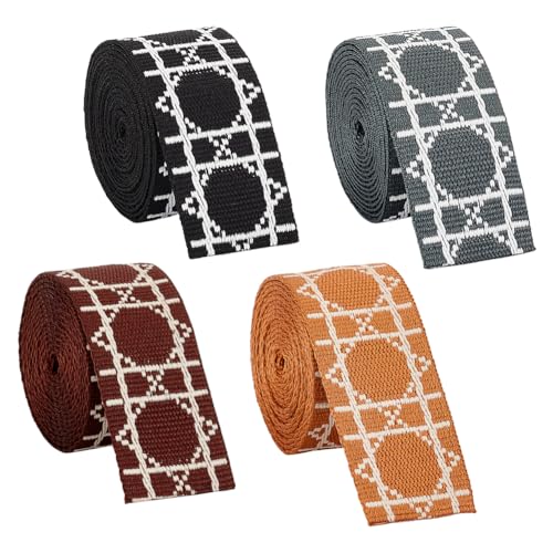 BENECREAT Cotton and Polycotton Webbing - Jacquard and Flat Webbing Striped Pattern for Bag Handles - color: Black/Brown/Khaki/Gray