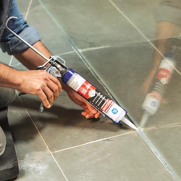 GE Supreme Silicone Caulk for Kitchen & Bathroom, Clear, 10 fl oz Cartridge, 1 Pack - 100% Waterproof Silicone Sealant, 7X Stronger Adhesion, Shrink & Crack Proof - color: Clear, size: Pack of 1
