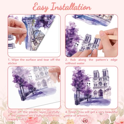Peacoblue Paris Flower Scene Rub On Transfers for Furniture Craft 6"x12" - style: Paris Flower Scene