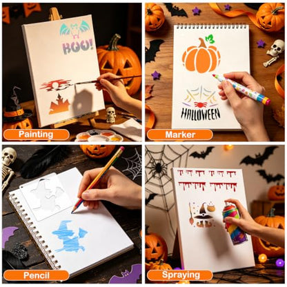 72 Pcs Halloween Stencils for Painting Set, 3*3 Inch Reusable Bat Cat Ghost Scar Painting Templates - Stencil Crafts Drawing Templates for Home Wall Murals, Canvas Wood Signs Party Supplies Decoration - style: Halloween