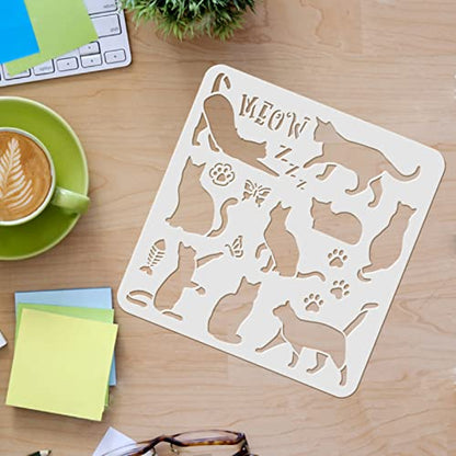 FINGERINSPIRE Cat Drawing Painting Stencils Templates (11.8x11.8 inch) Butterfly, Cat's paw,Butterfly, Fish Plastic Square Reusable Stencils for Painting on Wood, Floor, Wall and Fabric - color: Cat and Paw Print