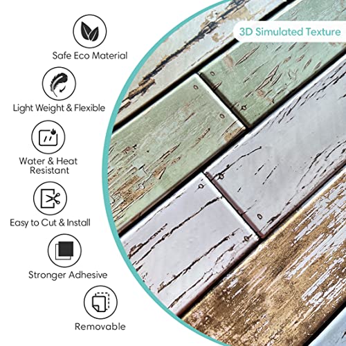 Commomy 3D Faux Wood Peel and Stick Wall Tiles 10 Pcs 11.8" x 11.8" - color: Wood-AB