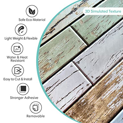 Commomy 3D Faux Wood Peel and Stick Wall Tiles 10 Pcs 11.8" x 11.8" - color: Wood-AB