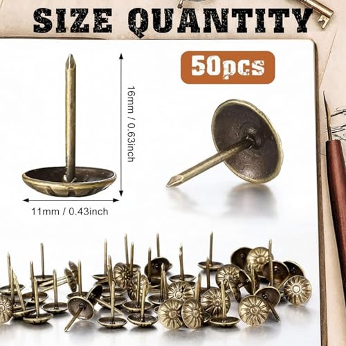 Shimeyao 200 Pcs Decorative Furniture Upholstery Antique Tacks Brass - color: Antique Brass