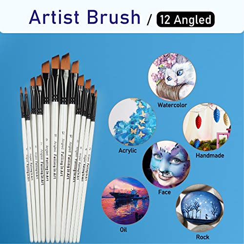 Falling in Art 12 PCS Professional Angled Paint Brushes Set - style: 12 Pcs Angled