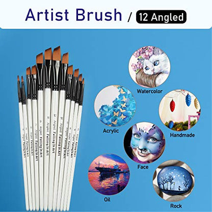 Falling in Art 12 PCS Professional Angled Paint Brushes Set - style: 12 Pcs Angled