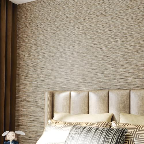 Decotalk 23.6x200 Inch Brown Grass Cloth Textured Wallpaper Peel and Stick - size: 23.6" x 200"