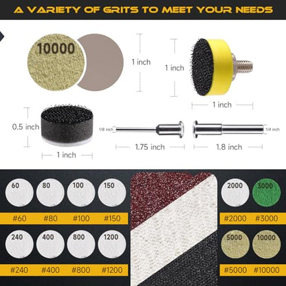 365 PCS 1 Inch Wet Dry Sanding Discs 60-10000 Grit Hook and Loop Sandpaper - color: 1 Inch Sanding Discs