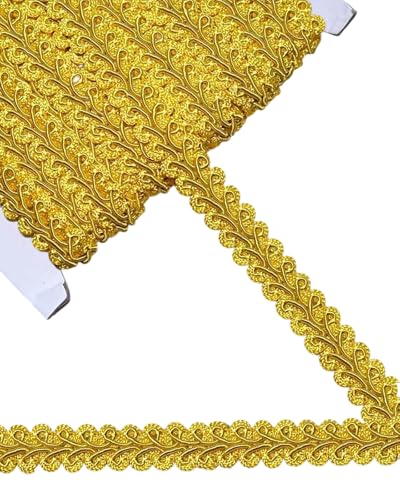 14 Yards Gimp Braid Trim,1/2 inch Gift Wrap Ribbon, Woven Fabric Lace Trim for Upholstery Costume Curtain,Lamp,Jewelry,Decorative Embellishment for Sewing Craft (Gold) - color: Gold