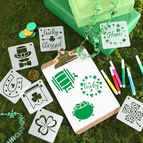 AUGSHY 56 Pack St Patricks Day Stencils, 3 Inch Clover Craft Templates - style: St Patrick's
