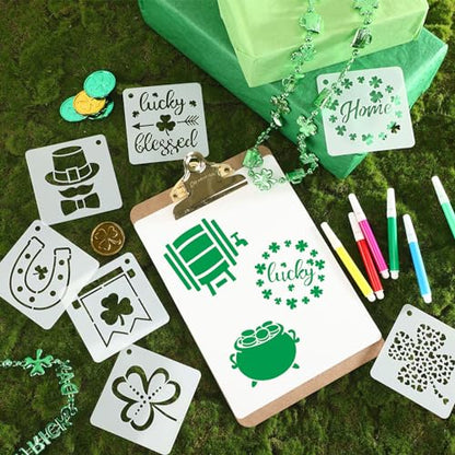 AUGSHY 56 Pack St Patricks Day Stencils, 3 Inch Clover Craft Templates - style: St Patrick's