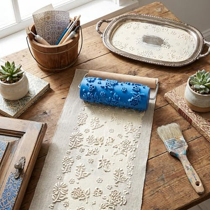 HEEPDD Decorative Paint Roller, Reusable Rubber Texture Pattern Roller Creates Faux Finish Designs for Walls Furniture Blue 15cm 1 Pack - size: 097Y