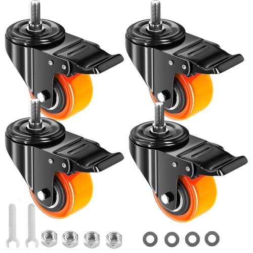 2 Inch Caster Wheels 1/2"-13x1 Threaded Stem Casters Set of 4 Heavy Duty - color: Orange, size: 2in(1/2"-13)