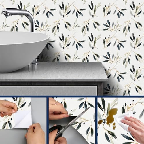 HOMETITUTE Olive Leaf Peel and Stick Wallpaper 118.1x17.7 Inch Vinyl - color: Olive Leaf
