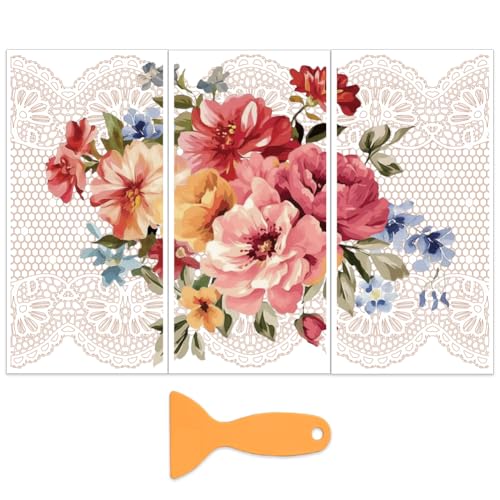 OLYCRAFT 3Pcs/Set Vintage Rose Rub on Transfers for Furniture and Craft 6x12 Inch Lace Furniture Decal Transfer Stickers Rub on Decal with 1pc Scraper for Scrapbook Window Home Decoration - style: Lace