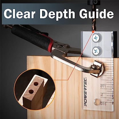 POWERTEC Dowel Jig Kit, Doweling Jig Kit 3/8", Dowel Jigs Woodworking, Laser Cut Witness Mark, with Depth Scale, Drill Guide Dowels, Cobalt M-35 Drill Bit & Split Ring Stop Collar 71716-P2 - style: 2PK 3/8" Doweling Jig Kit w/ Bit & Collar