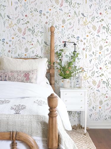 Dimoon 236"x16.1" Floral Peel and Stick Wallpaper White Contact Paper Thicken Wallpaper Delicate Flower Waterproof Green Leaf White Self Adhesive Removable Wall Paper Shelf Liner Vinyl Roll - color: White-Smooth, size: 16.1" x 236"