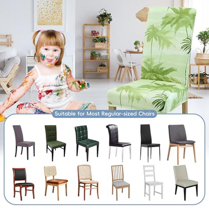 Dining Chair Covers, Dining Room Chair Cover Set of 6 - color: Summer Palm, size: 6