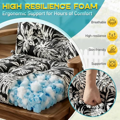 High Patio Chair Cushions High Back 44"x22"x4" Thick (Black White Leaf) - color: Black White Leaf