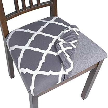 SearchI Seat Covers for Dining Room Chairs Stretch Printed Chair Seat Covers Set of 4, Removable Washable Upholstered Chair Seat Protector Cushion Slipcovers for Kitchen, Office(Grey+White) - color: Grey+white