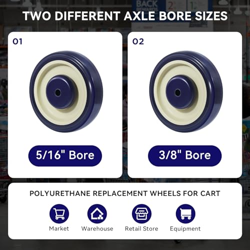 5" Shopping Cart Wheels, 3/8" Axle Replacement Casters Polyurethane Wheels for Cart 1400lbs Total Capacity(4 Pack) - style: Navy(3/8'' Bore)