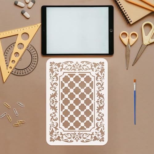 FINGERINSPIRE Islamic Baroque Brocade Patterns Stencil With a Brush 8.3x11.7inch Islamic Border Painting Stencil Baroque Brocade Template Floral Theme Template for Painting on Wood Wall DIY Home Decor - style: Islamic Baroque Brocade