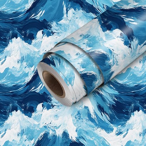 HOMETITUTE Ocean Wave Peel and Stick Wallpaper 118.1x17.7 Inch Vinyl - color: Ocean Wave