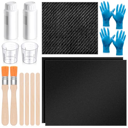 Teenyyou 15 Pcs Carbon Fiber Repair Kit 9.5 x 8 3K Twill Weave Carbon Fiber Fabric, 3.5 oz Epoxy Resin 1.8 oz Hardener and Tools for DIY Repairs on Car Bumper, Furniture, Bikes, Boats, Wall - style: Twill Weave