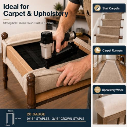 2000 Pcs Carpet Staples, 20 Gauge 3/16'''Crown 9/16'' Leg Bulk