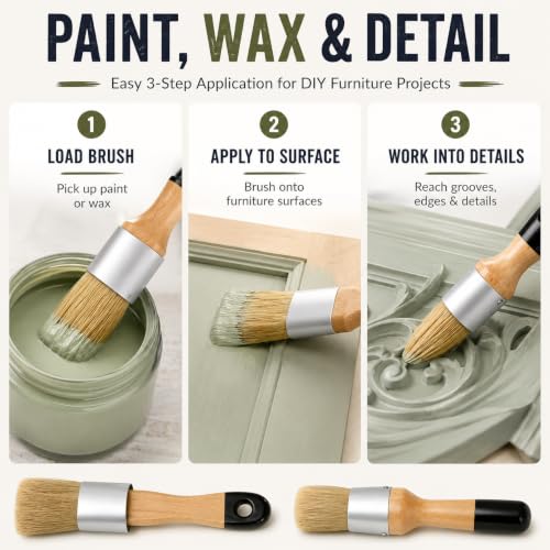 Chalk Furniture Paint Brushes for Furniture Painting, Milk Paint, Wax, Stencil Brushes, Home Furniture Paint - 2 Piece Round Chalked Paint Brushes Set