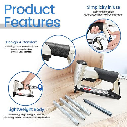 meite Pneumatic Upholstery Staple Gun for 21 Gauge 1/2-Inch Crown Staples, Heavy-Duty Stapler Gun for Woodworking, Carpentry, and DIY Projects (Model MT8016)