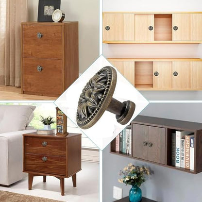 Pull Handle Metal Flower Shape Cabinet Drawer Door Knob Bronze Tone Pack of 4