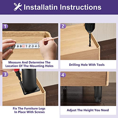 Stainless Steel Adjustable Furniture Legs 4 Inch - Black - 8pcs - color: Black, size: 4"